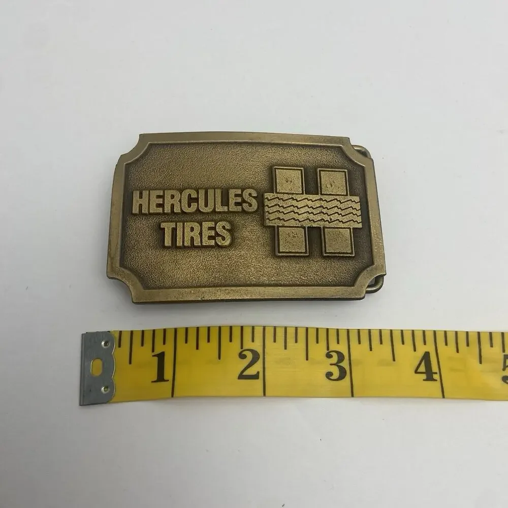 Gold-Tone Hercules Tires Vintage Belt Buckle Made In USA by Hit Line